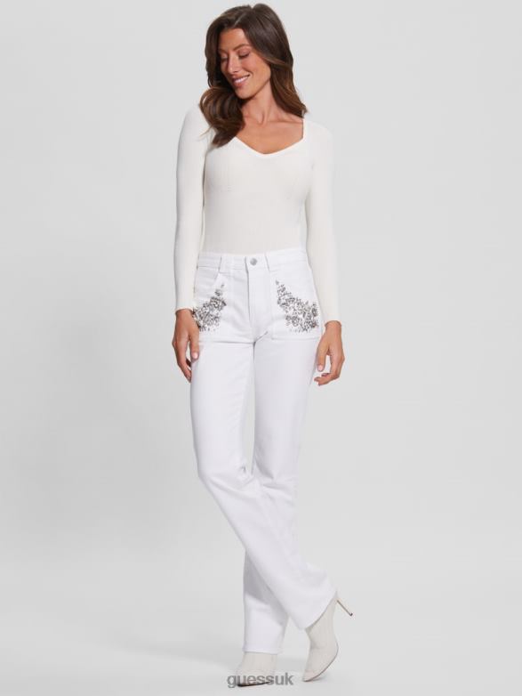 GUESS Women Rayna Baby Boot Jeans Pure White Multi Apparel V28V6156