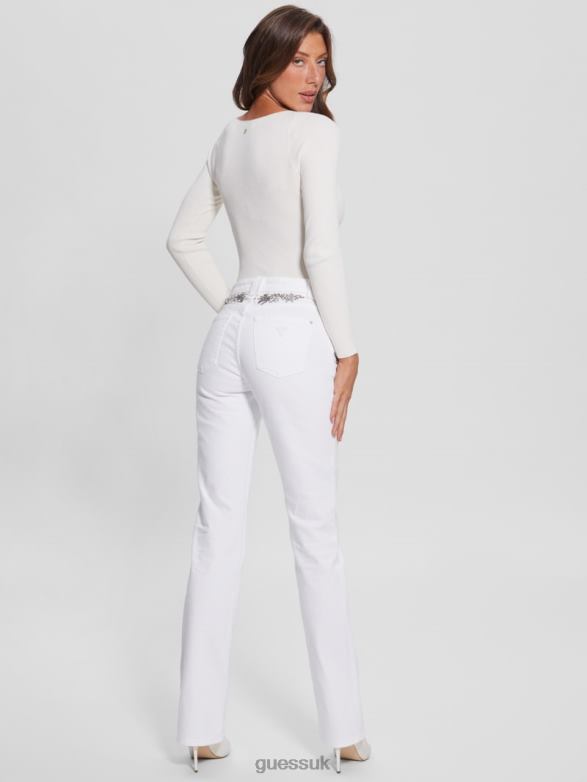GUESS Women Rayna Baby Boot Jeans Pure White Multi Apparel V28V6156