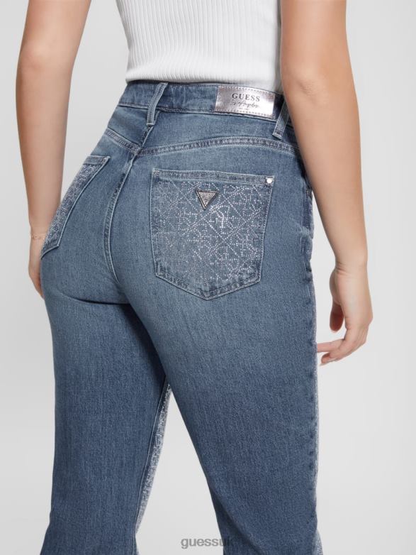 GUESS Women Rhinestone Quattro G Mom Jeans The Journey Apparel V28V625