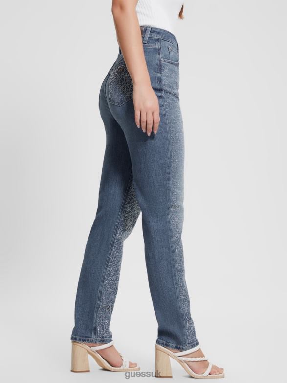 GUESS Women Rhinestone Quattro G Mom Jeans The Journey Apparel V28V625