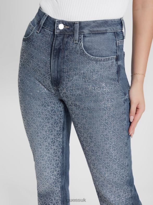 GUESS Women Rhinestone Quattro G Mom Jeans The Journey Apparel V28V625