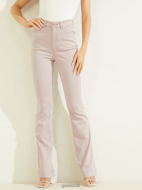 GUESS Women Satin Pop '70s Flared Jeans Day Dust Apparel V28V6208