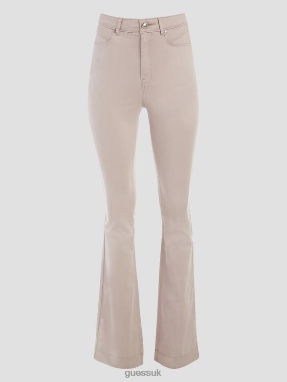 GUESS Women Satin Pop '70s Flared Jeans Day Dust Apparel V28V6208