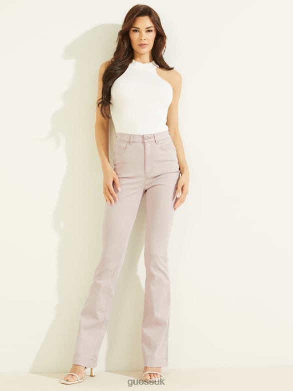GUESS Women Satin Pop '70s Flared Jeans Day Dust Apparel V28V6208