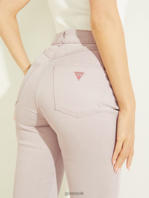 GUESS Women Satin Pop '70s Flared Jeans Day Dust Apparel V28V6208