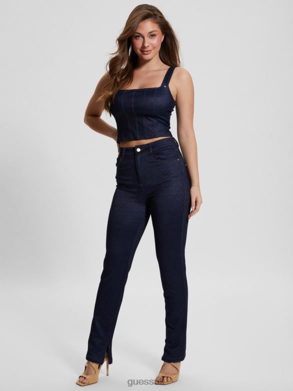 GUESS Women Selene Denim Corset Crop Top Blue Denim Apparel V28V673