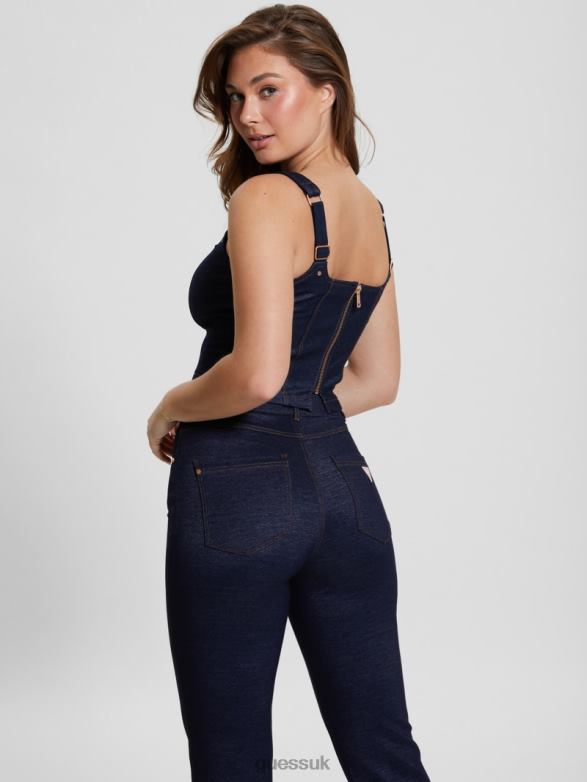 GUESS Women Selene Denim Corset Crop Top Blue Denim Apparel V28V673