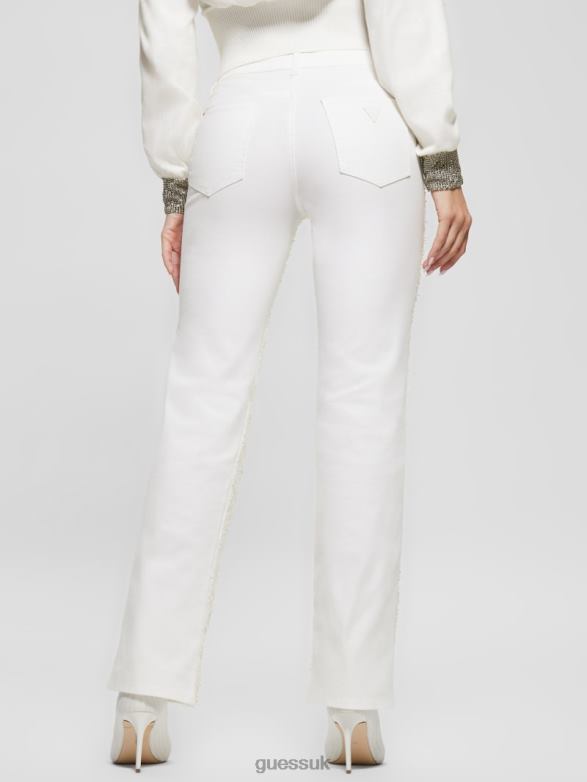GUESS Women Sequin Sexy Straight Pants Pure White Multi Apparel V28V6273