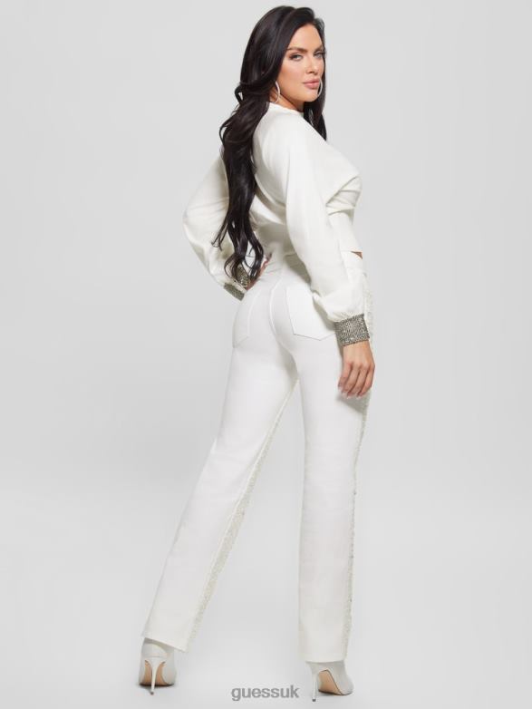 GUESS Women Sequin Sexy Straight Pants Pure White Multi Apparel V28V6273