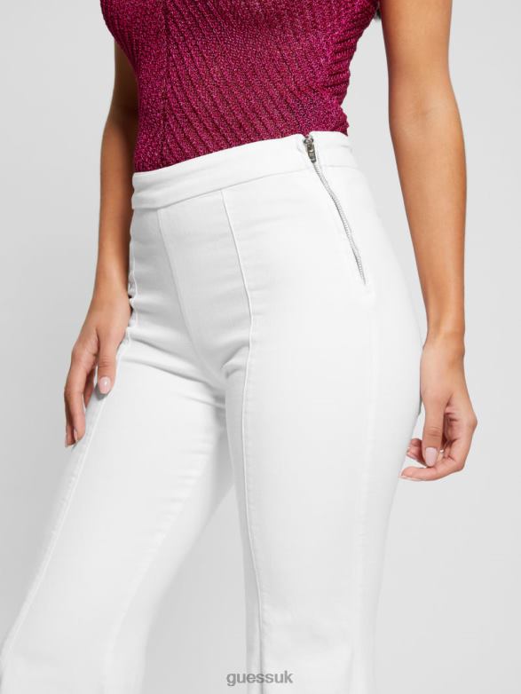 GUESS Women Sofia 1981 High-Rise Flared Jeans White Bufali Apparel V28V614