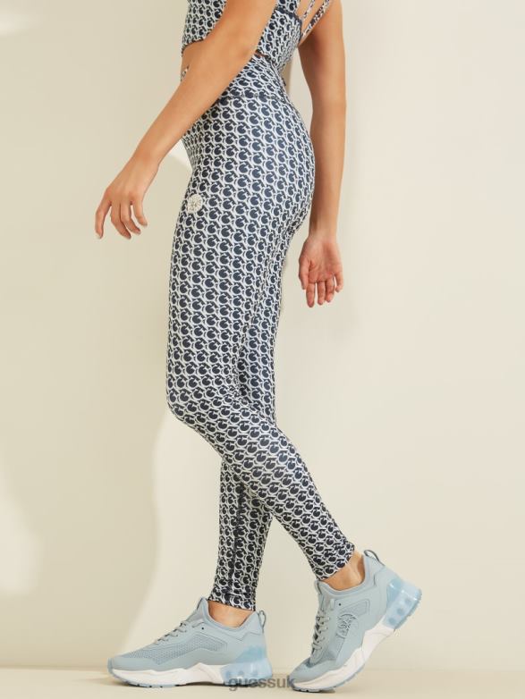 GUESS Women Caitlin Logo Leggings Allover Gj Blue Combo Apparel V28V62527
