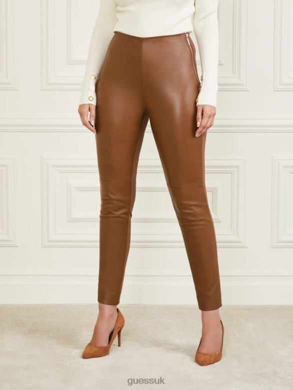 GUESS Women Coy High-Rise Leather Legging Brown Beauty Apparel V28V62276