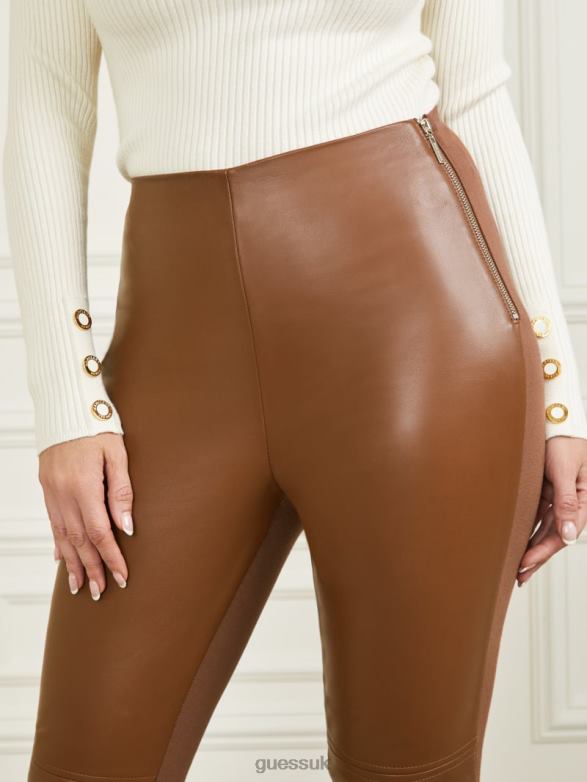 GUESS Women Coy High-Rise Leather Legging Brown Beauty Apparel V28V62276
