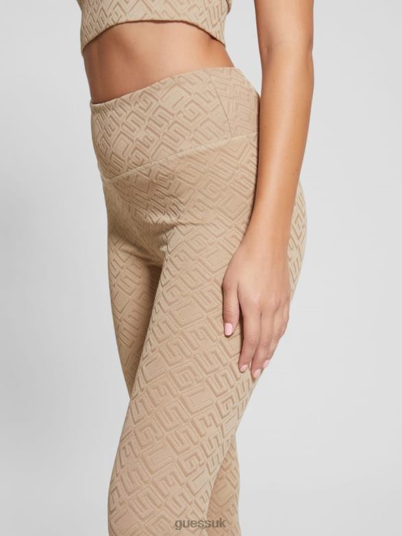 GUESS Women Dana Logo Leggings G-Embossed Thermal Clay Apparel V28V62384