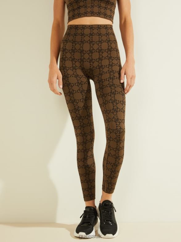 GUESS Women Della Leggings 4/4 4G Jacquard Brown Liqueur Apparel V28V62492