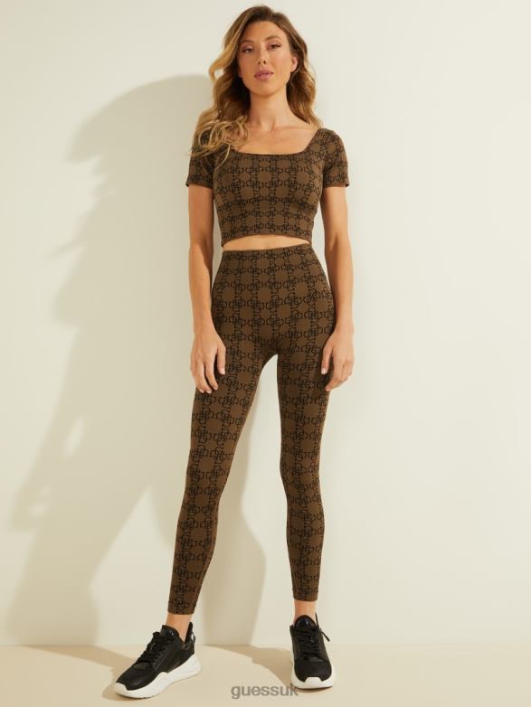 GUESS Women Della Leggings 4/4 4G Jacquard Brown Liqueur Apparel V28V62492