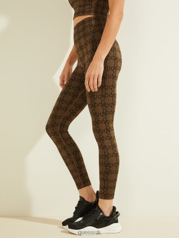 GUESS Women Della Leggings 4/4 4G Jacquard Brown Liqueur Apparel V28V62492