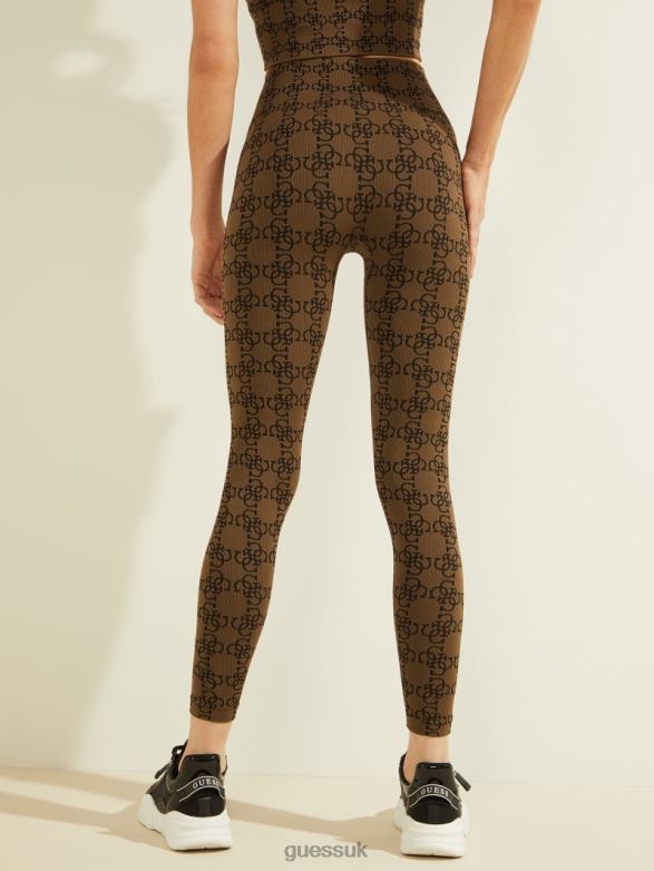 GUESS Women Della Leggings 4/4 4G Jacquard Brown Liqueur Apparel V28V62492