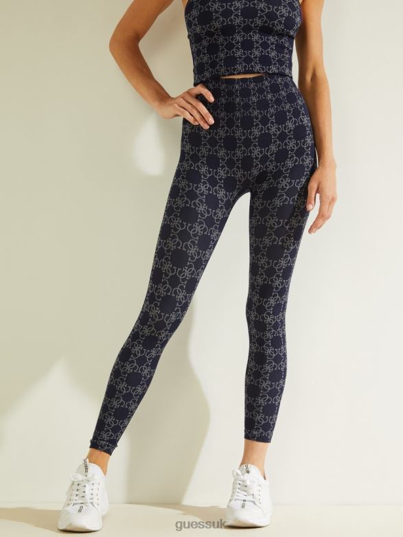 GUESS Women Della Logo Print Leggings 4G Jacquard Sea Navy Apparel V28V62373