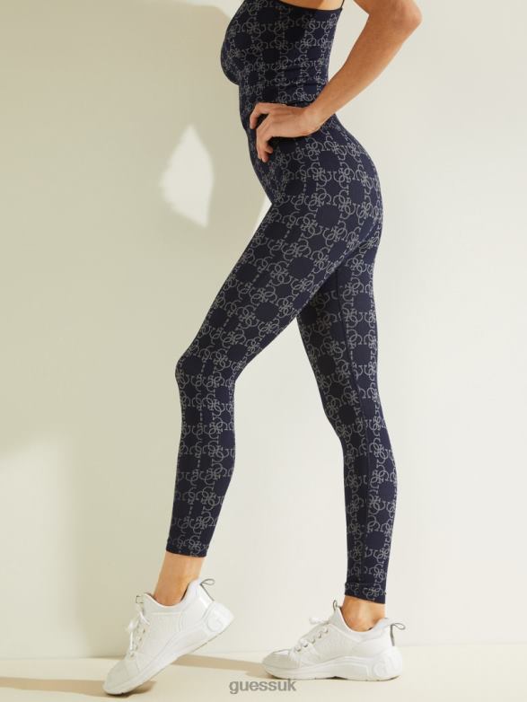 GUESS Women Della Logo Print Leggings 4G Jacquard Sea Navy Apparel V28V62373