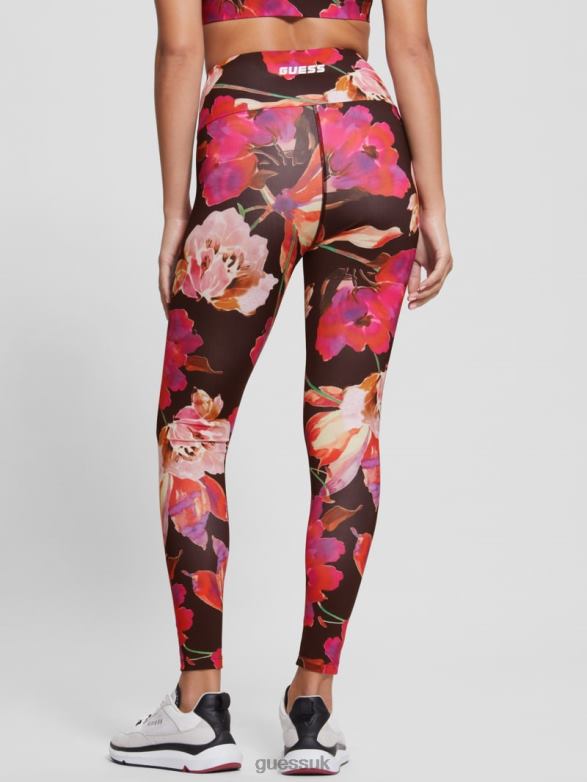 GUESS Women Eco Corine Floral Active Leggings Pink And Black Macro Flow Apparel V28V62332