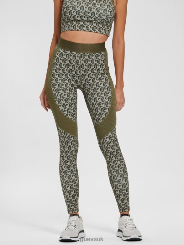 GUESS Women Eco Daria Cube Leggings G Cube Olive Combo Apparel V28V62394