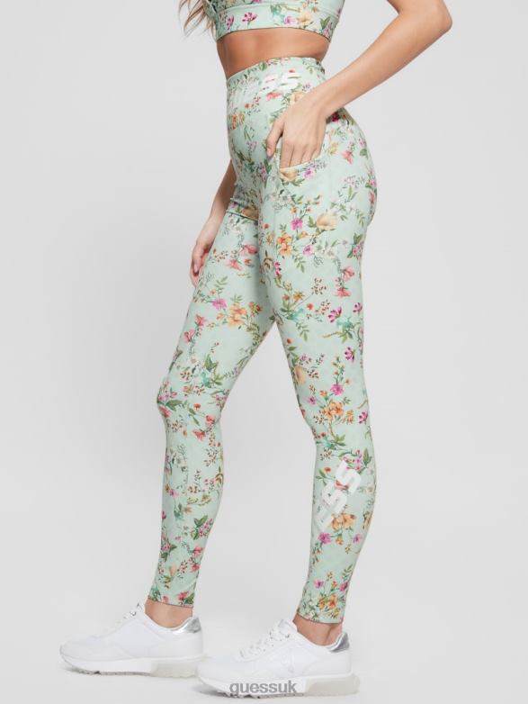 GUESS Women Eco Davina Printed Leggings Acqua Field Flower Apparel V28V62240