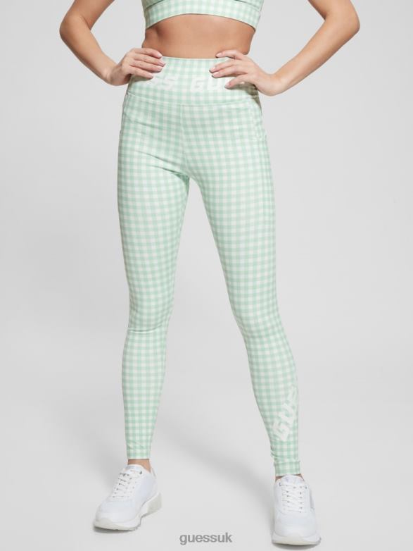 GUESS Women Eco Davina Printed Leggings Aqua And White Vichy Apparel V28V62188