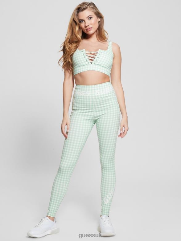 GUESS Women Eco Davina Printed Leggings Aqua And White Vichy Apparel V28V62188