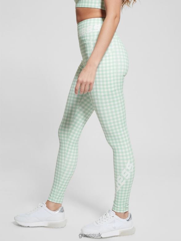 GUESS Women Eco Davina Printed Leggings Aqua And White Vichy Apparel V28V62188