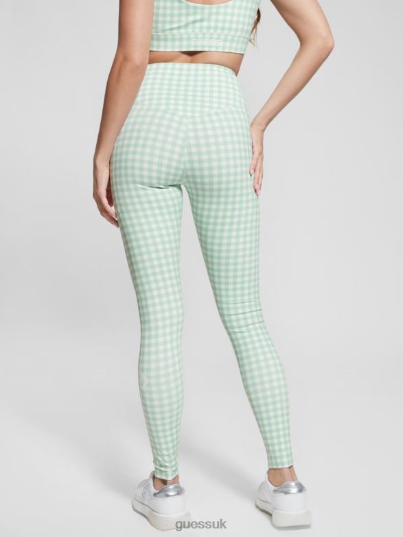 GUESS Women Eco Davina Printed Leggings Aqua And White Vichy Apparel V28V62188