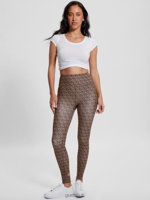 GUESS Women Eco G-Cube Active Leggings Stripe G-Cube Small Brown Apparel V28V62086