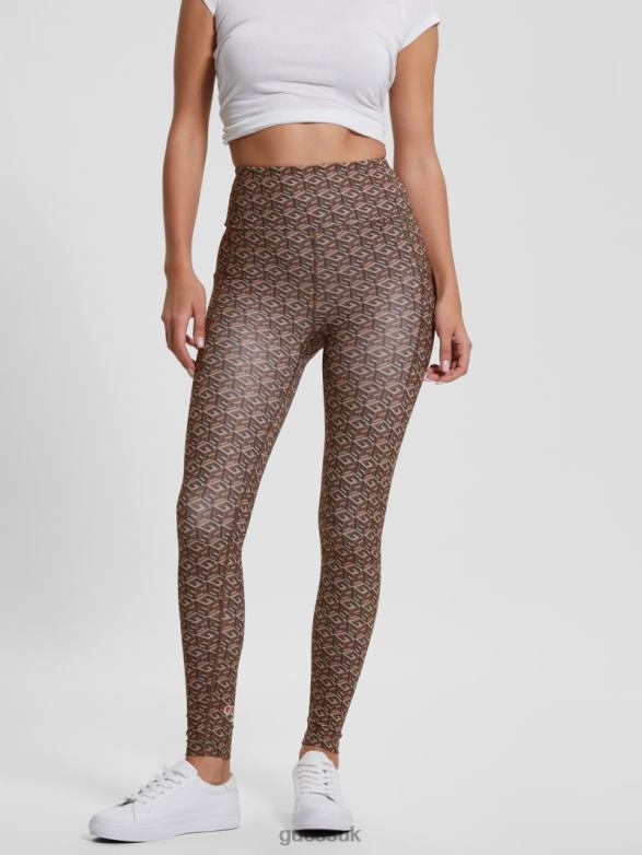 GUESS Women Eco G-Cube Active Leggings Stripe G-Cube Small Brown Apparel V28V62086