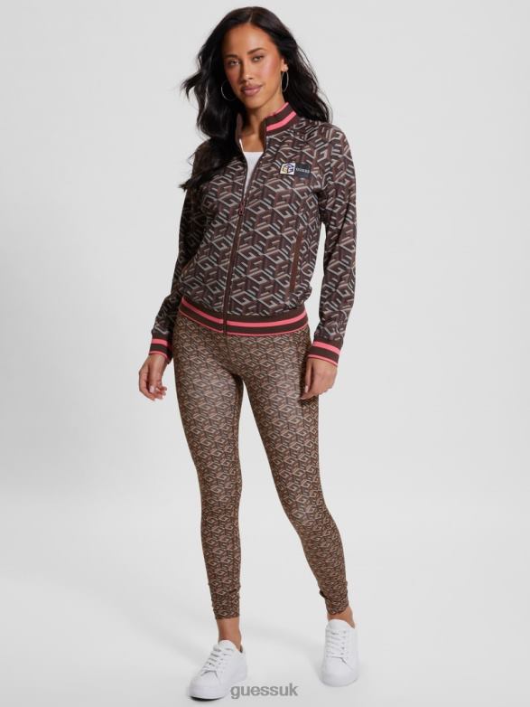 GUESS Women Eco G-Cube Active Leggings Stripe G-Cube Small Brown Apparel V28V62086