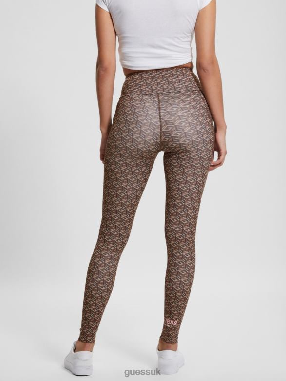 GUESS Women Eco G-Cube Active Leggings Stripe G-Cube Small Brown Apparel V28V62086