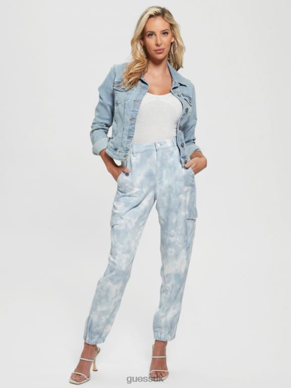 GUESS Women Bowie Cargo Chino Pants Coronado Blue Tie Dye Apparel V28V62198