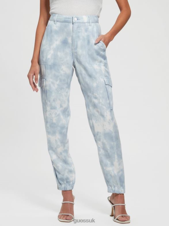 GUESS Women Bowie Cargo Chino Pants Coronado Blue Tie Dye Apparel V28V62198
