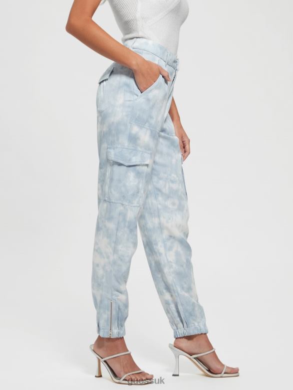 GUESS Women Bowie Cargo Chino Pants Coronado Blue Tie Dye Apparel V28V62198