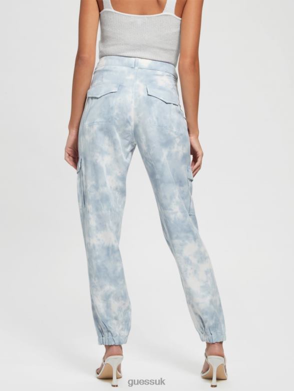 GUESS Women Bowie Cargo Chino Pants Coronado Blue Tie Dye Apparel V28V62198