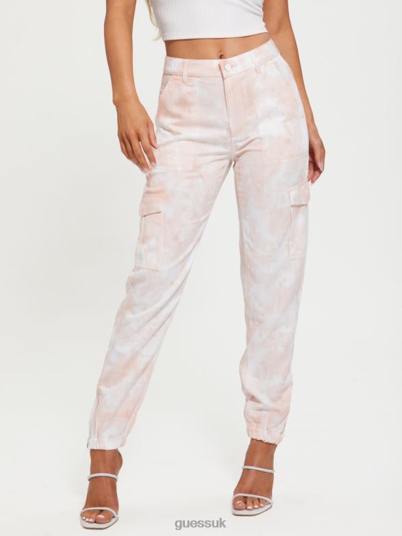 GUESS Women Bowie Cargo Chino Pants Rose Bliss Tie Dye Apparel V28V62290