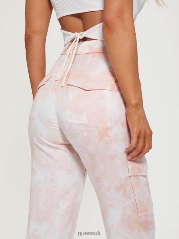 GUESS Women Bowie Cargo Chino Pants Rose Bliss Tie Dye Apparel V28V62290