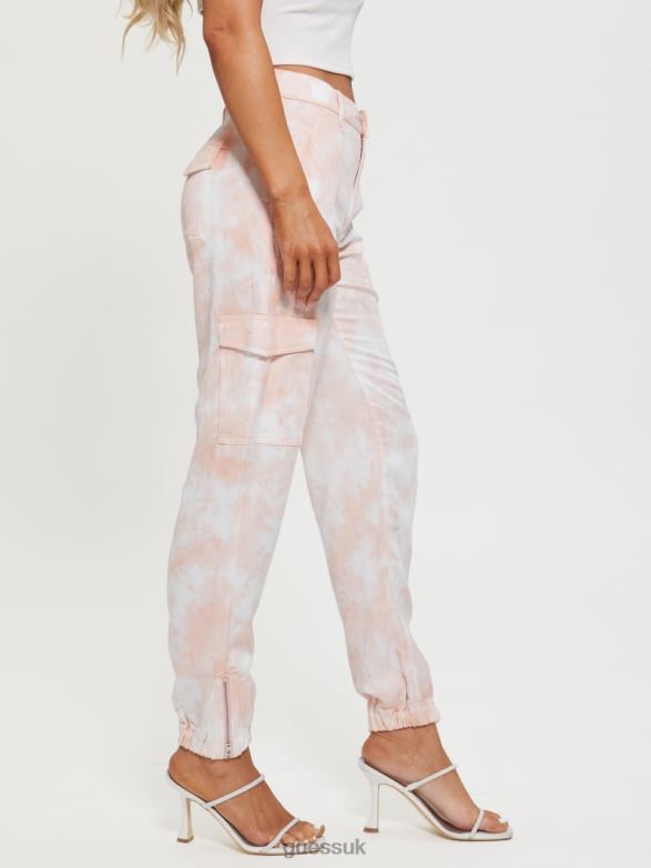 GUESS Women Bowie Cargo Chino Pants Rose Bliss Tie Dye Apparel V28V62290