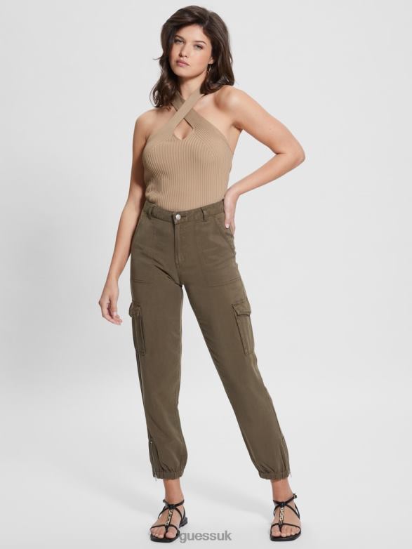 GUESS Women Bowie Chino Cargo Pants Asphalt Green Multi Apparel V28V62014