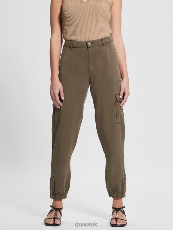 GUESS Women Bowie Chino Cargo Pants Asphalt Green Multi Apparel V28V62014