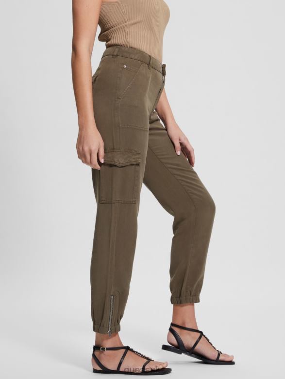 GUESS Women Bowie Chino Cargo Pants Asphalt Green Multi Apparel V28V62014