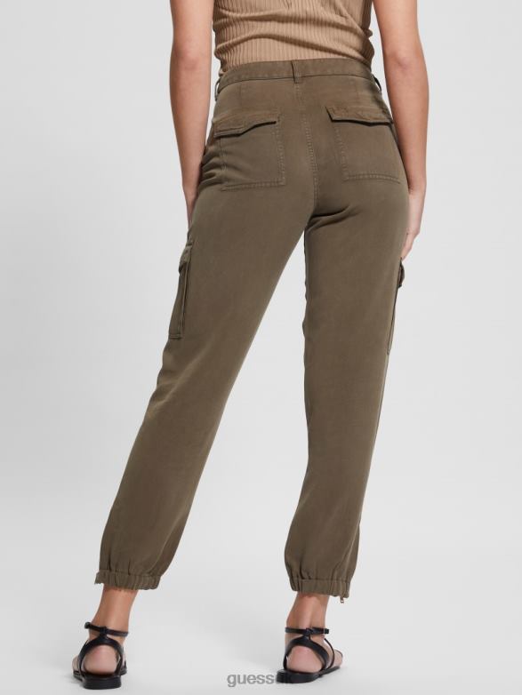 GUESS Women Bowie Chino Cargo Pants Asphalt Green Multi Apparel V28V62014
