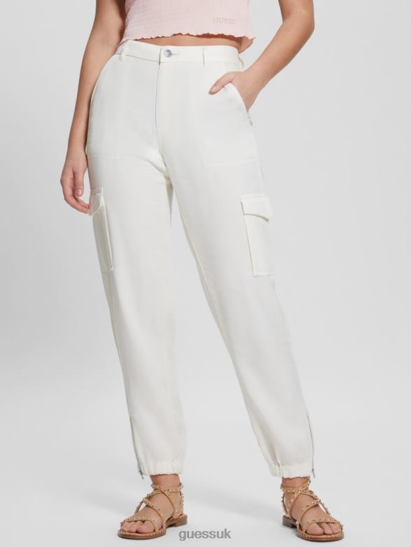 GUESS Women Bowie Chino Cargo Pants Cream White Multi Apparel V28V61998