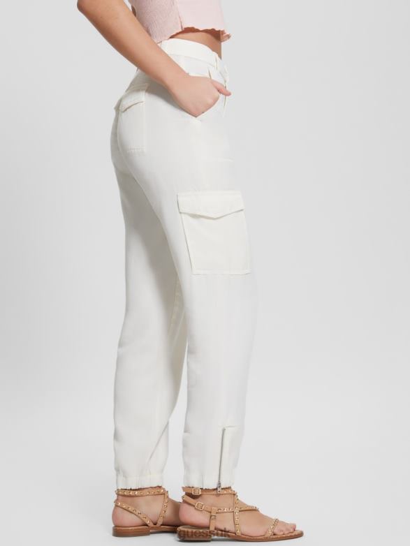 GUESS Women Bowie Chino Cargo Pants Cream White Multi Apparel V28V61998