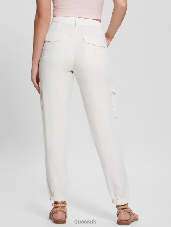 GUESS Women Bowie Chino Cargo Pants Cream White Multi Apparel V28V61998
