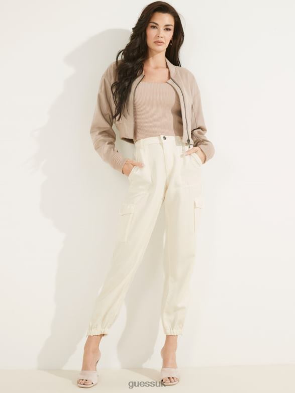 GUESS Women Bowie Chino Cargo Pants Cream White Multi Apparel V28V61998